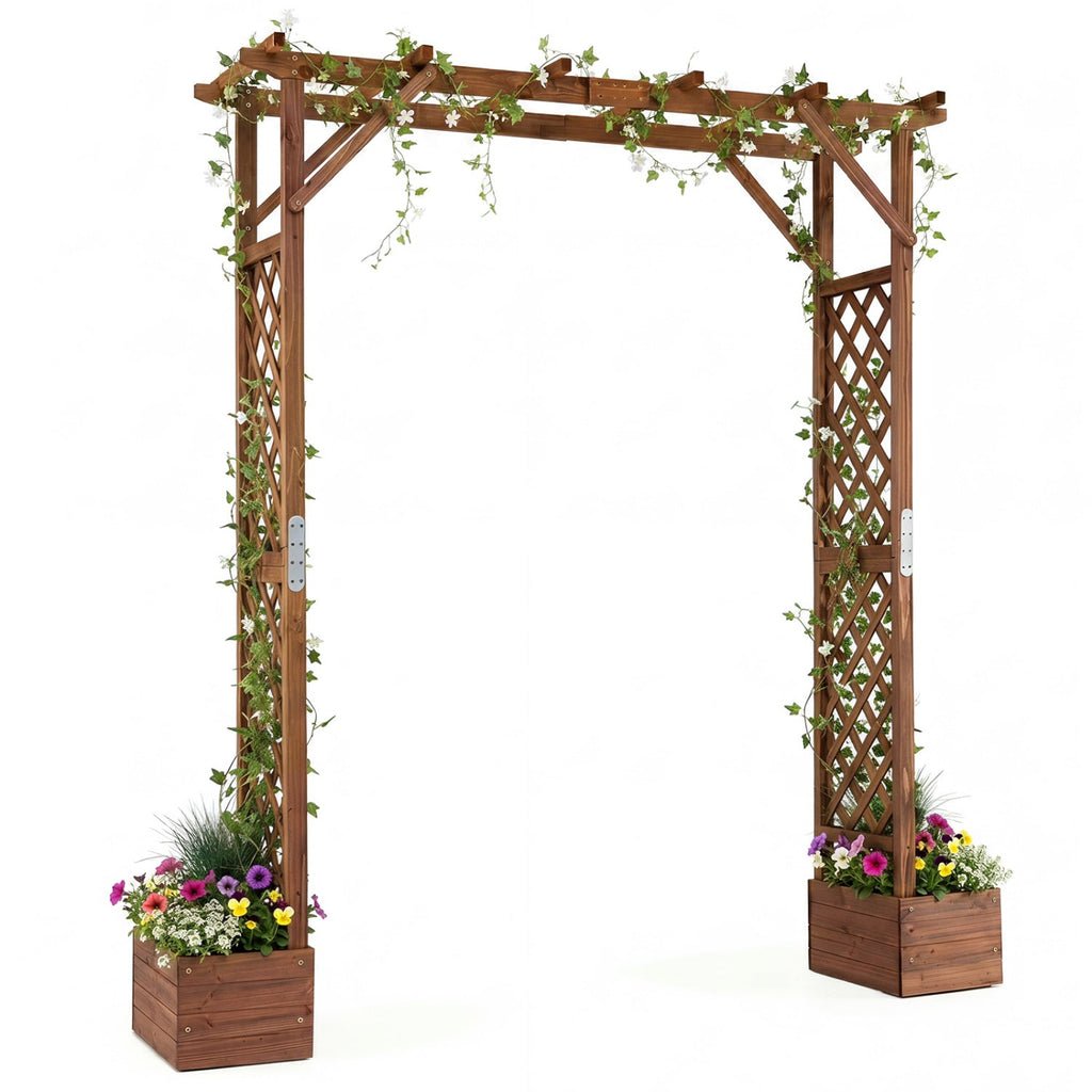 Garden Arbor with Planter Boxes 87in Tall Wooden Trellis