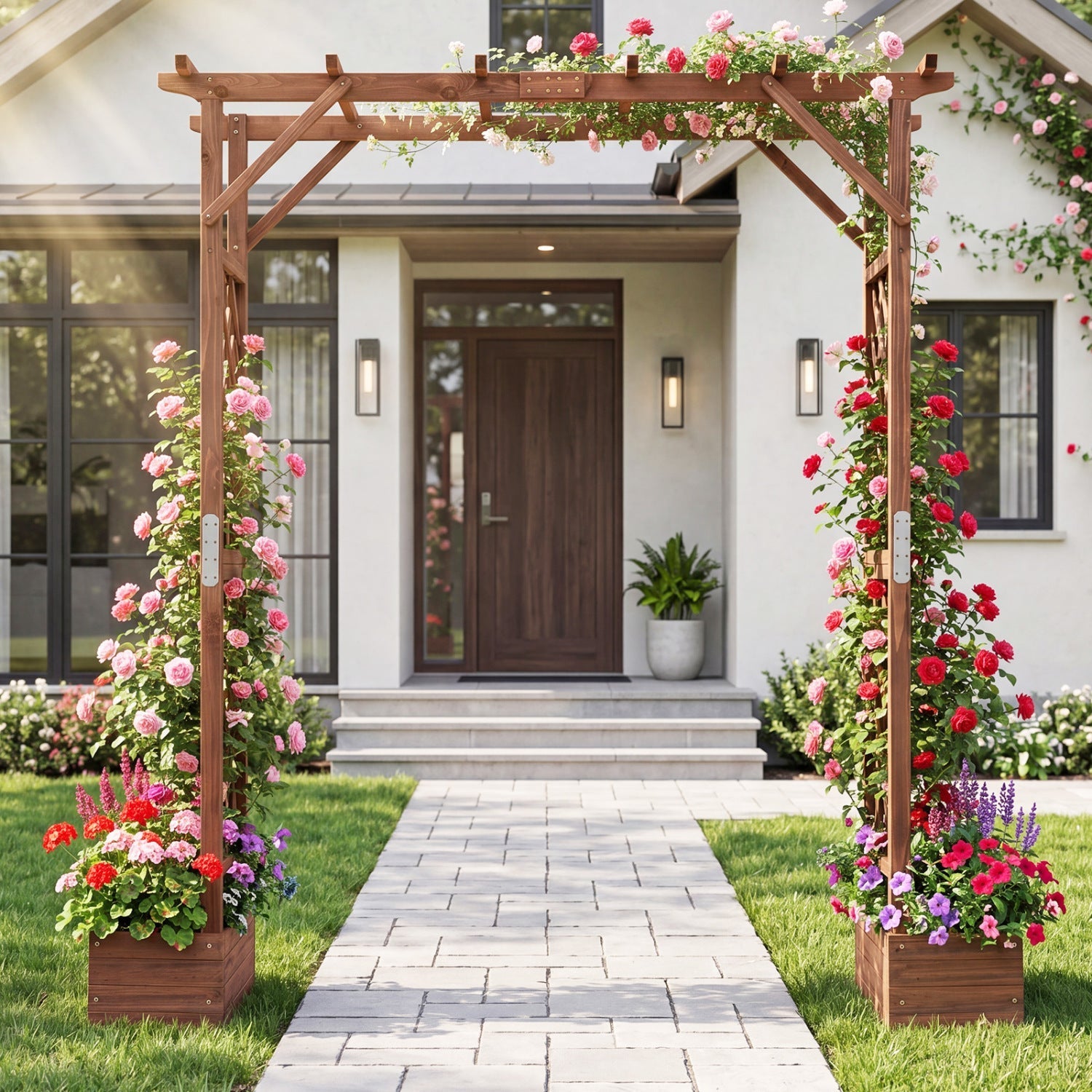 Garden Arbor with Planter Boxes 87in Tall Wooden Trellis