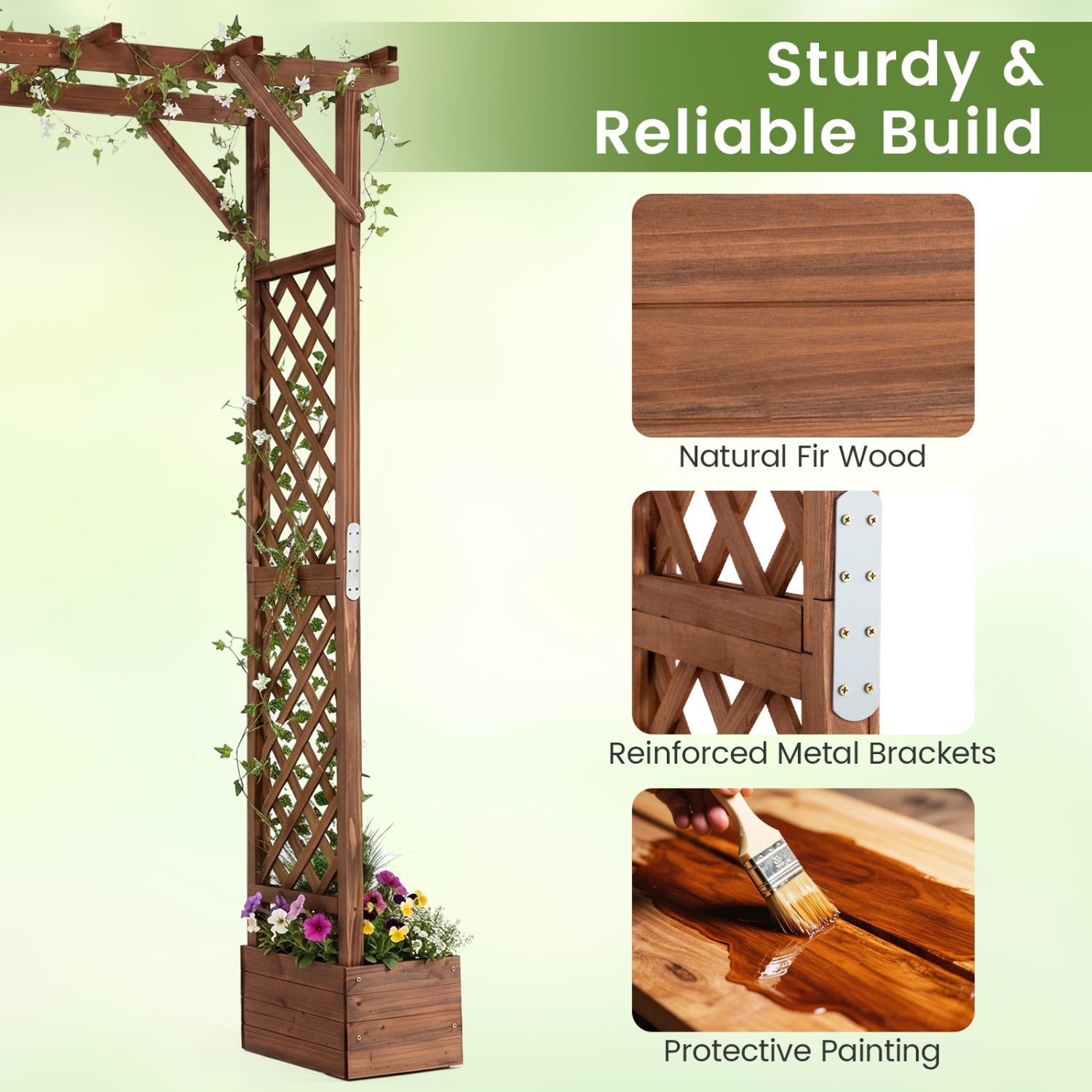 Garden Arbor with Planter Boxes 87in Tall Wooden Trellis