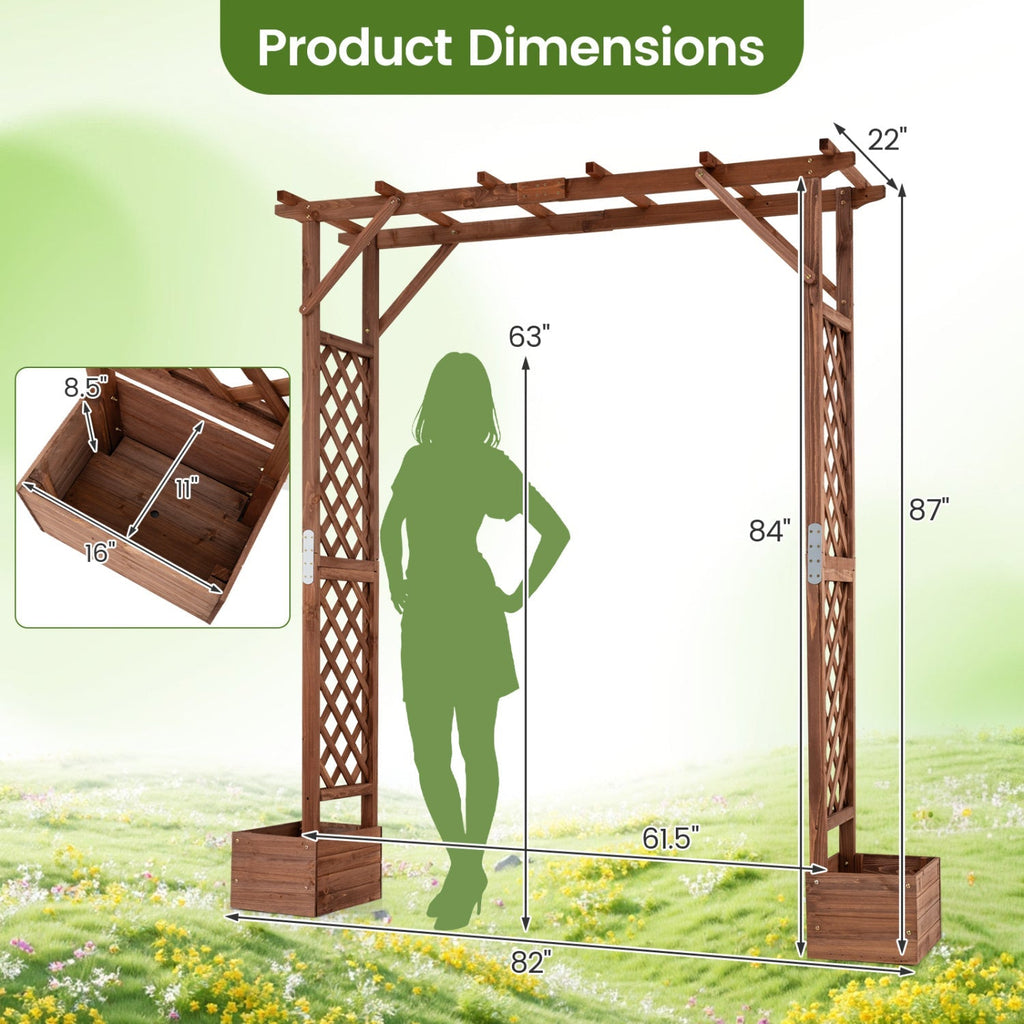Garden Arbor with Planter Boxes 87in Tall Wooden Trellis