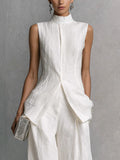 Women's Stand Collar Longline Vest Top & Wide-Leg Trousers Two-Piece Set