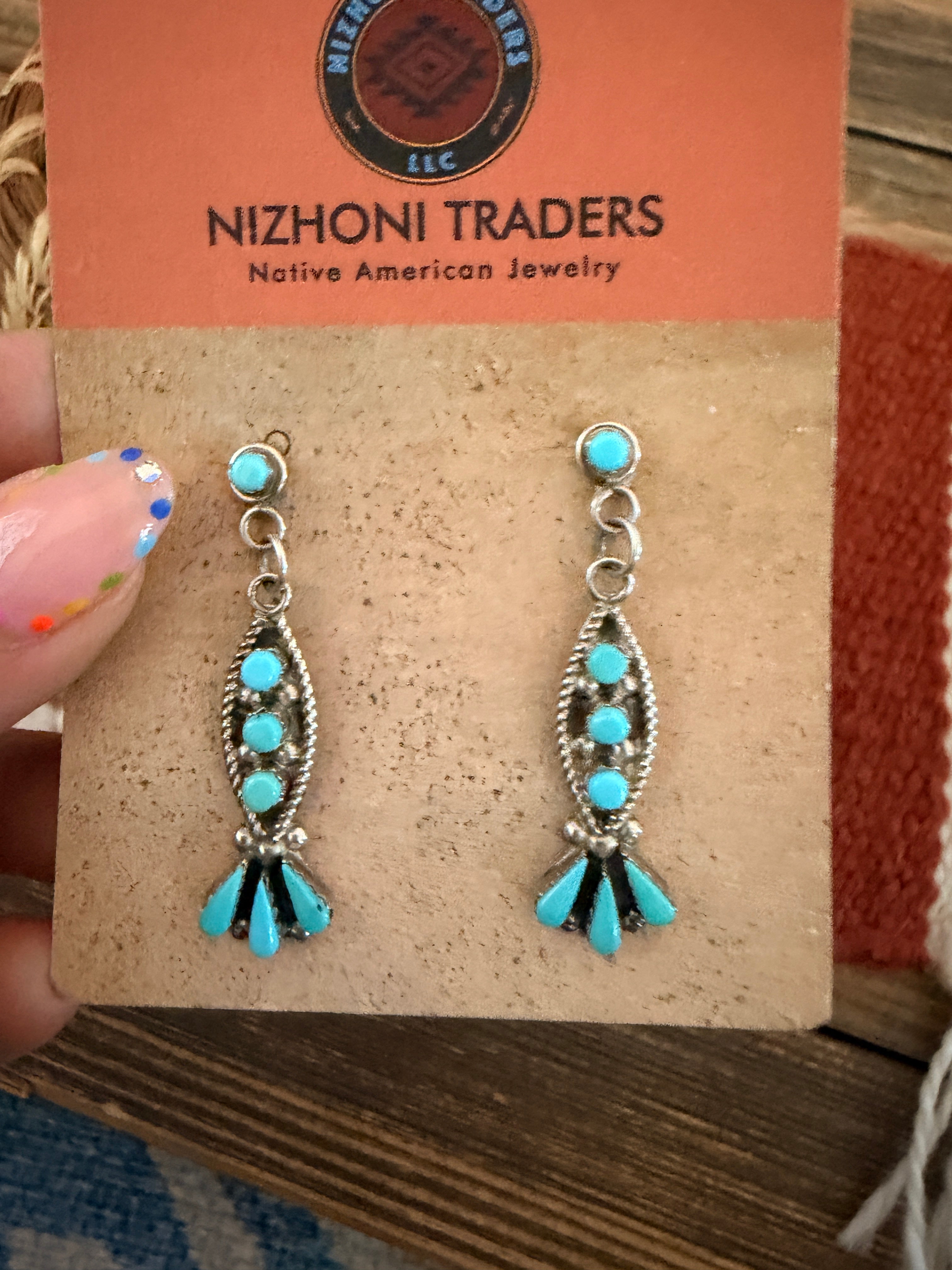 Handcrafted Old Pawn Sterling Silver & Turquoise Dangle Earrings