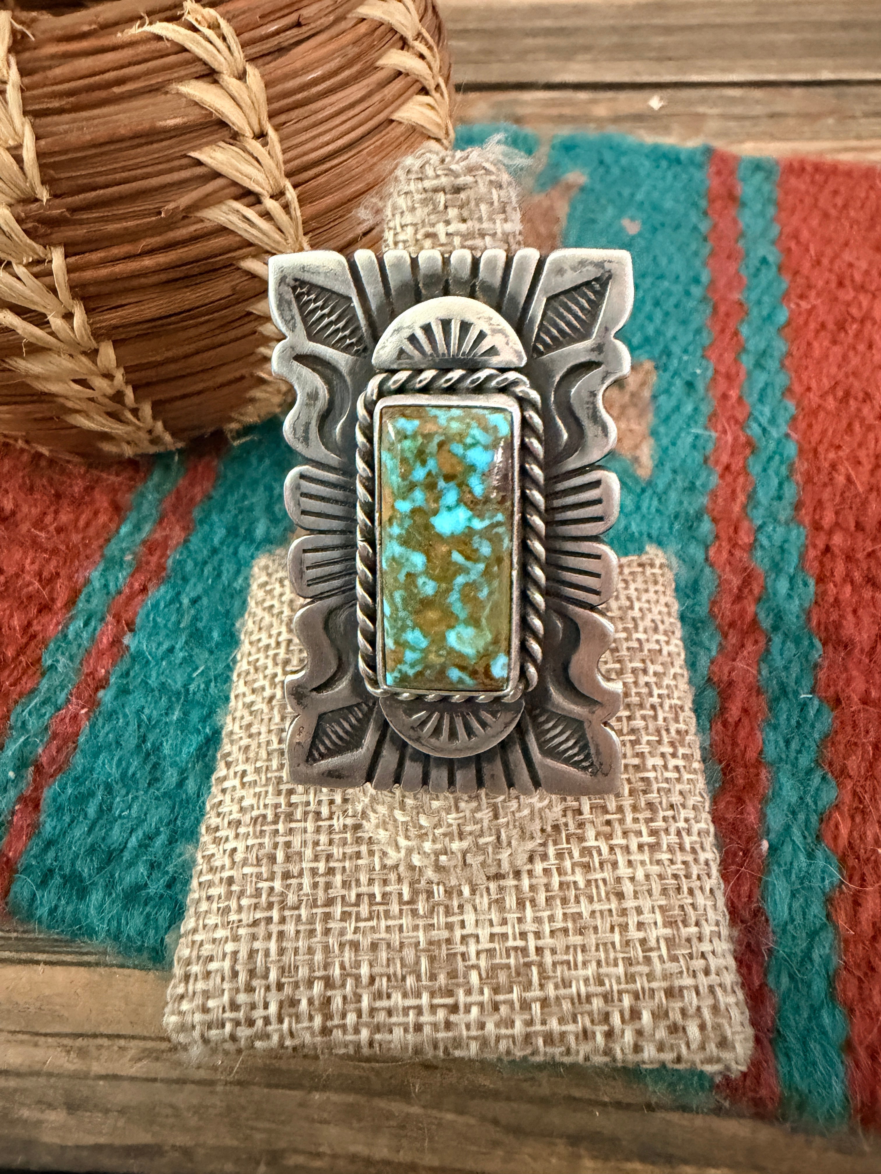 Handcrafted Number 8 Turquoise & Sterling Silver Ring Size 7.75 by John Nelson