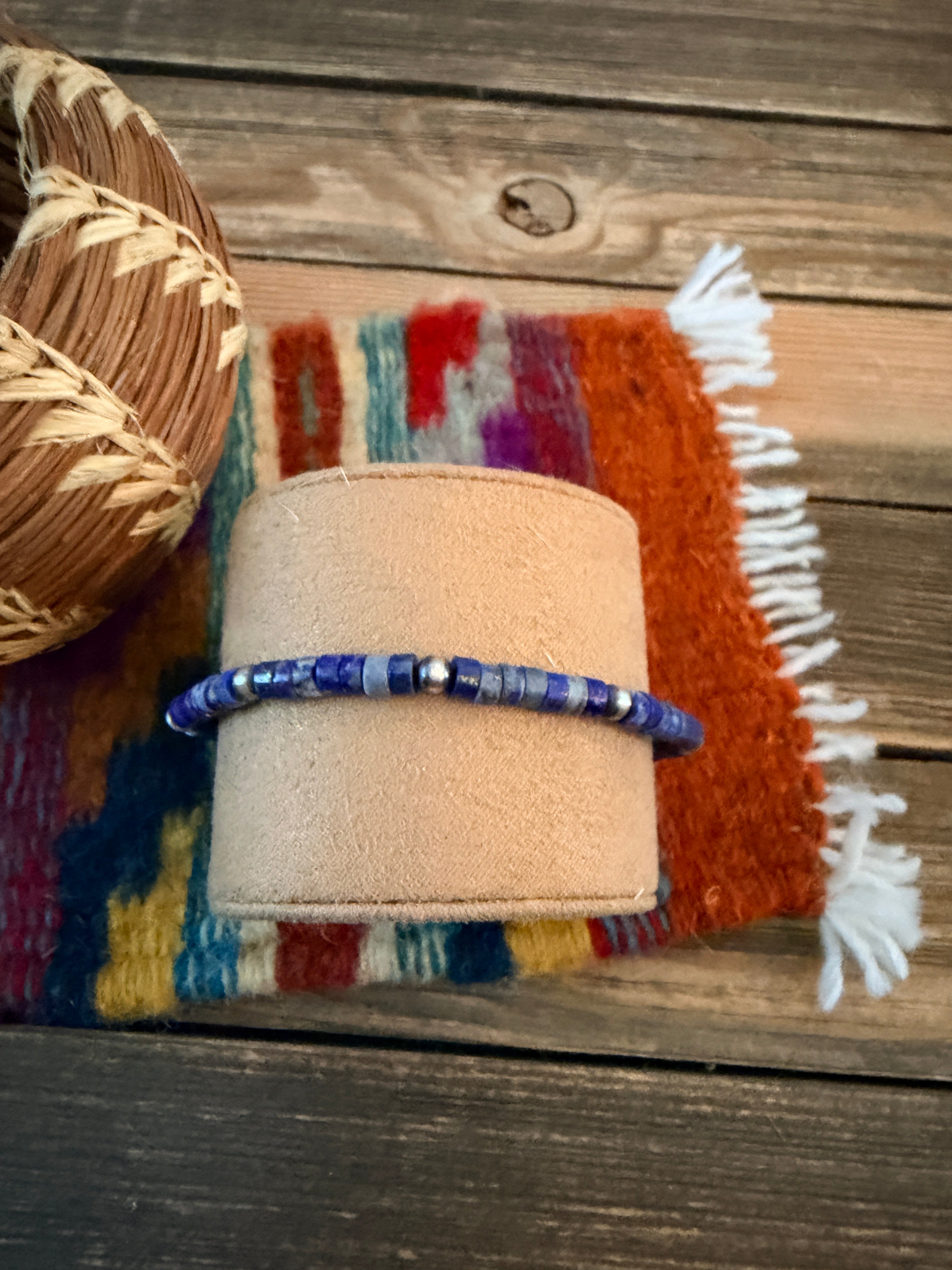 Handcrafted Lapis & Sterling Silver Pearl Beaded Bracelet