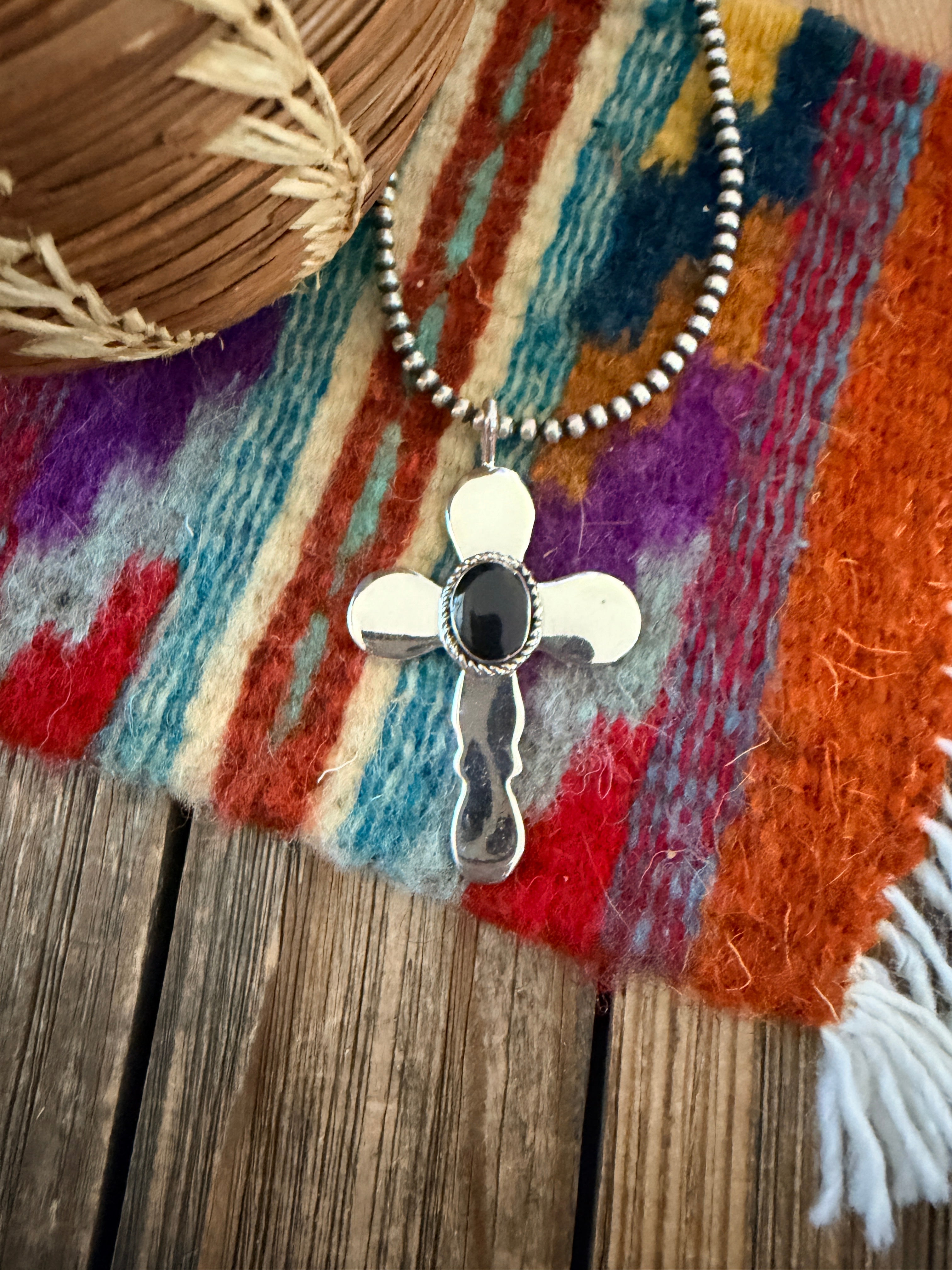 Handcrafted Sterling Silver & Onyx Cross Pendant by Joseph Martinez