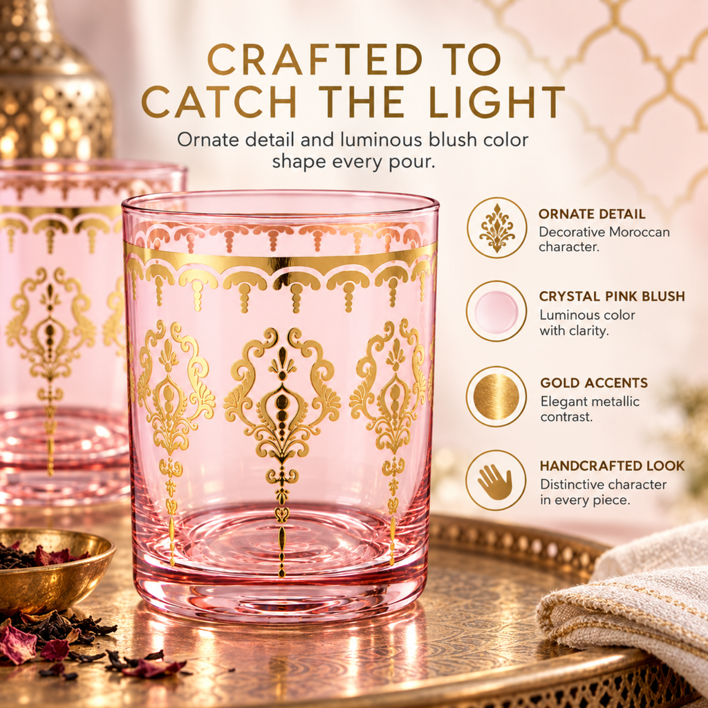 Moroccan Whiskey & Cocktail Glass | Pink & Clear | Set of 2