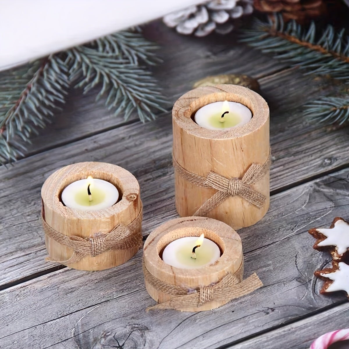 Elegant Wooden Candlesticks Set – Handcrafted Rustic Decor