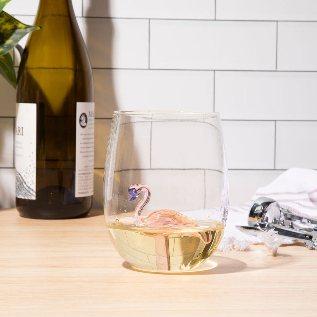 3D Flamingo Stemless Wine Glasses
