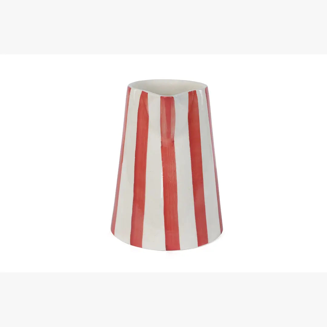 Ceramic Stripe Pitcher, Red- 8.25 x 8.25 x 8 Inches