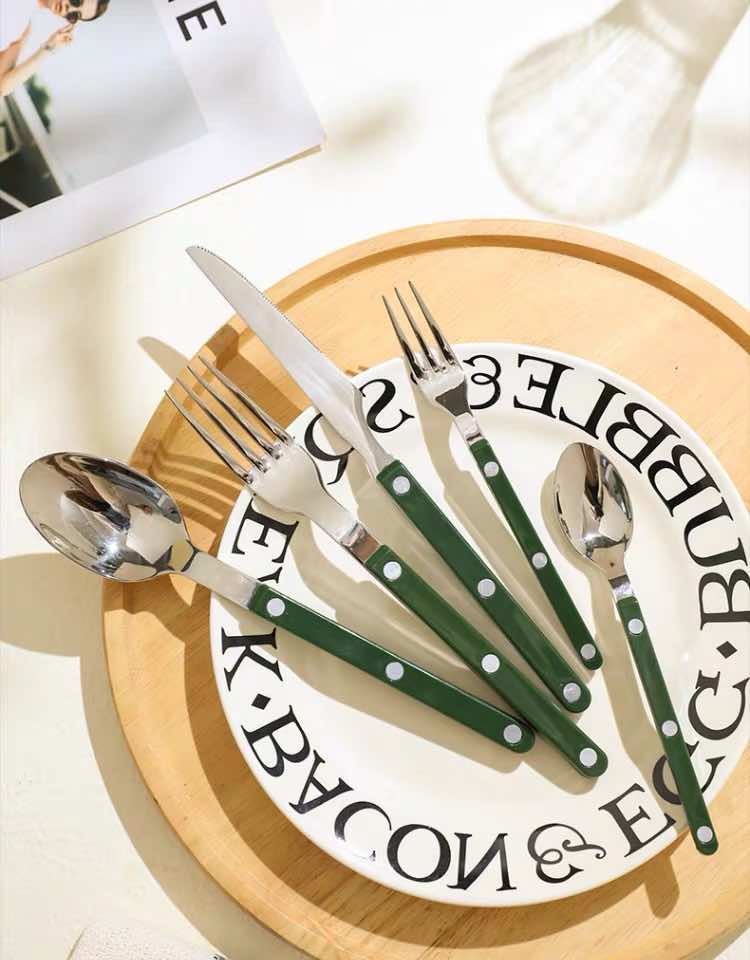 S/10 French Retro Flatware Set, Stainless Steel Rivet Cutlery Silverware