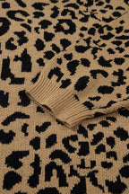Leopard Ribbed Trim Crewneck Drop Shoulder Sweater