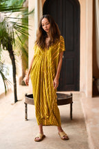 Madella Hand Dyed Kaftan Dress in Lemongrass