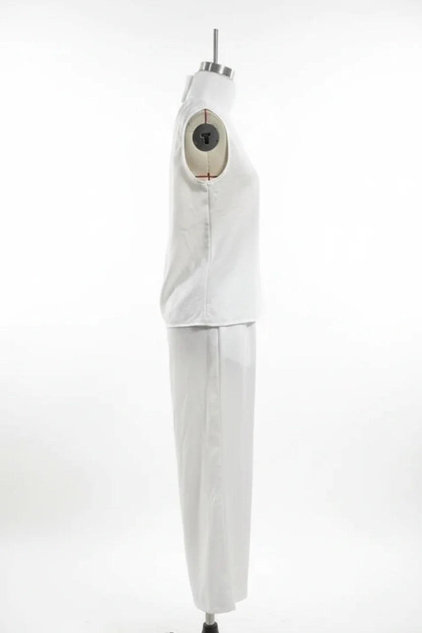 Women's Linen-Style Two-Piece Set – V-Neck Top & Wide-Leg Pants