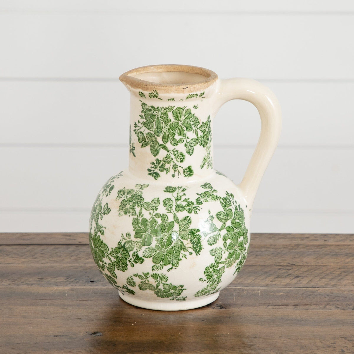 9” Floral Tuscan Ceramic Green Scroll Jar - Che Cose Belle