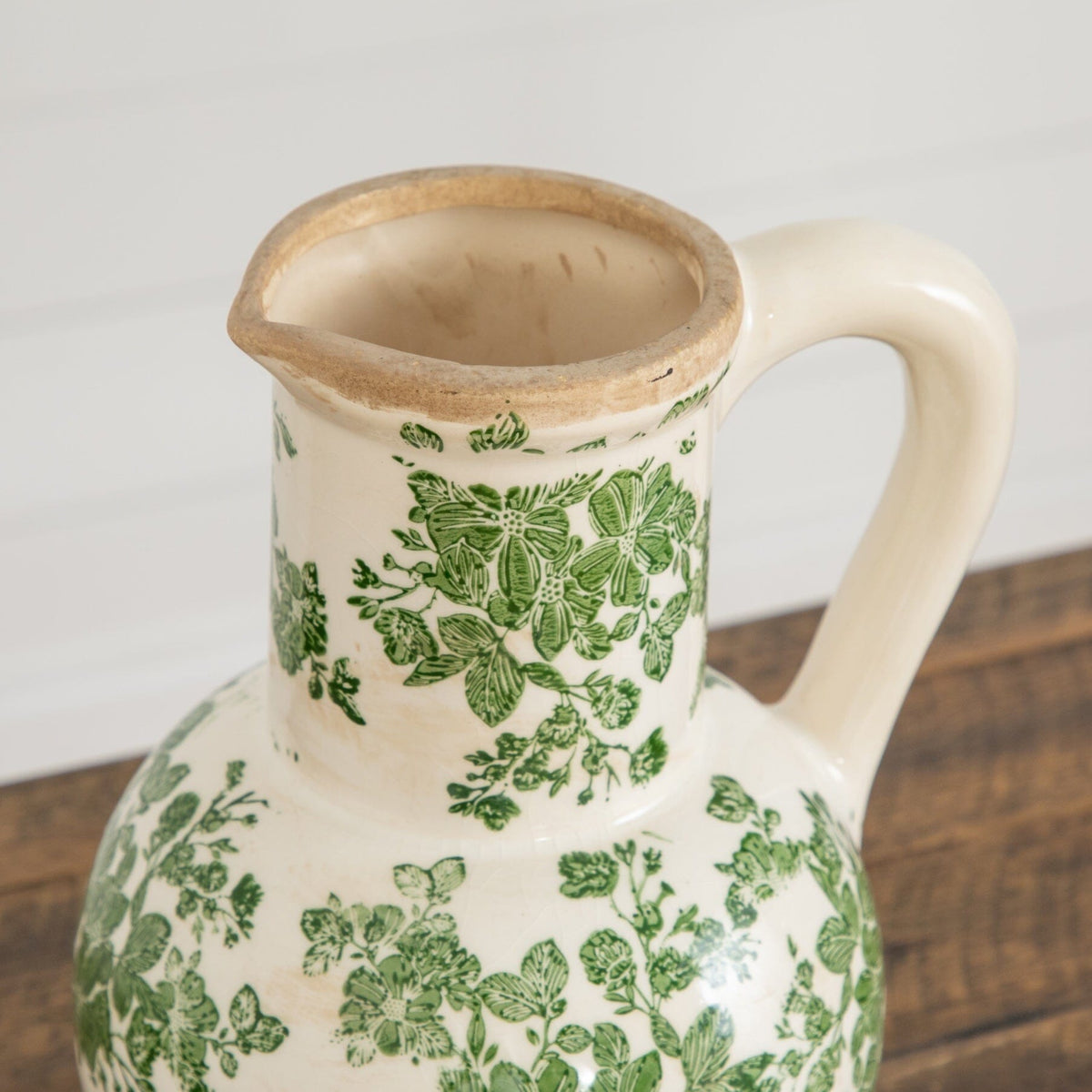 9” Floral Tuscan Ceramic Green Scroll Jar - Che Cose Belle