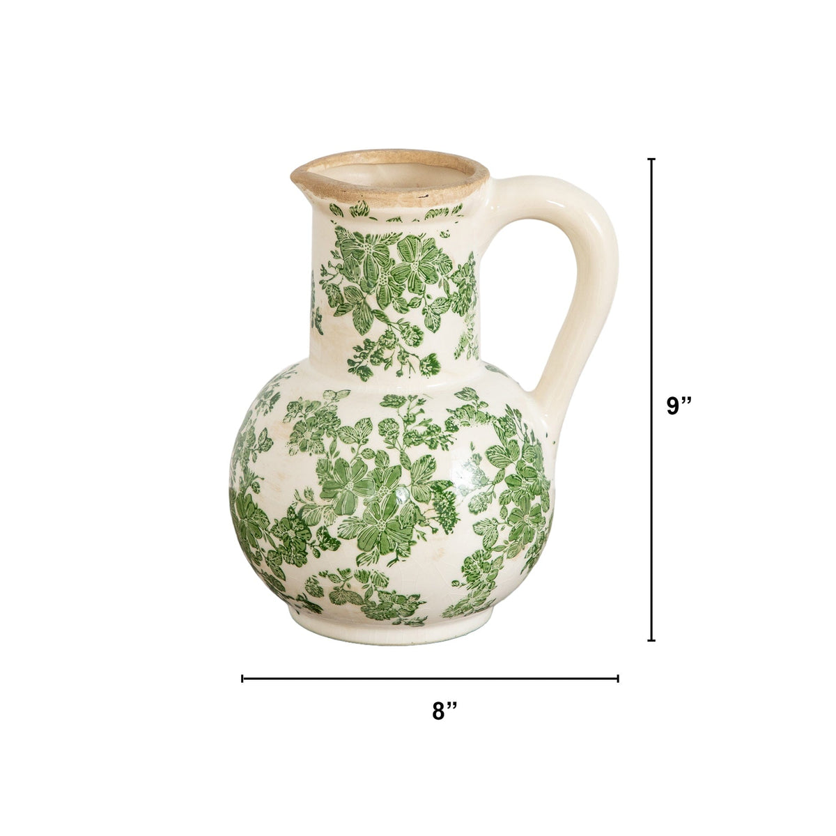 9” Floral Tuscan Ceramic Green Scroll Jar - Che Cose Belle