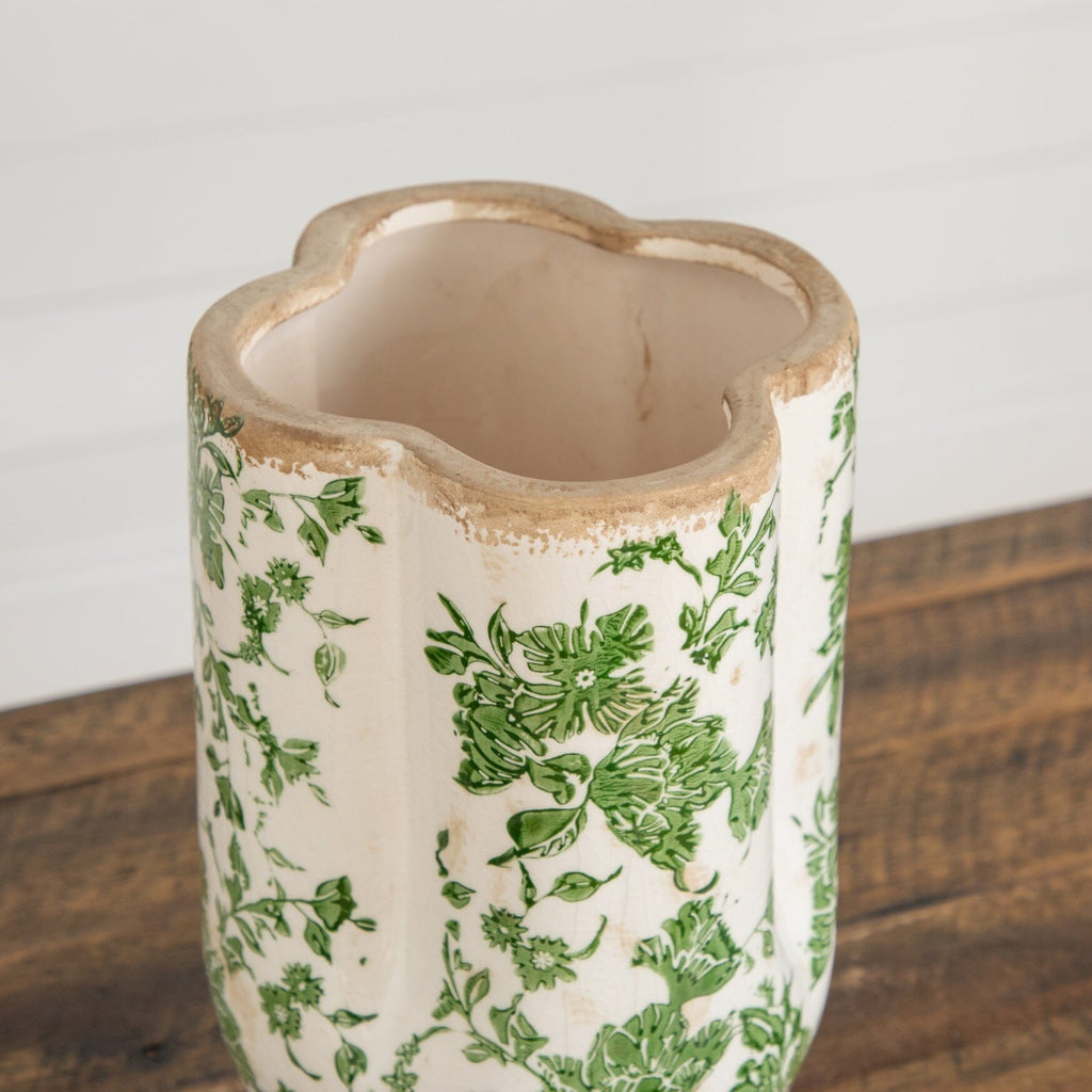 9” Floral Tuscan Ceramic Green Scroll Vase - Che Cose Belle