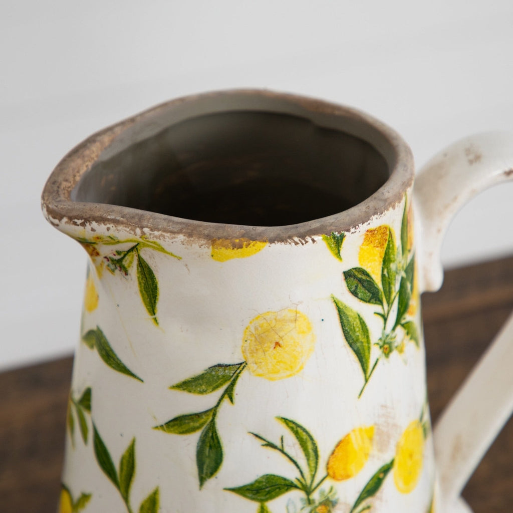 9” Lemon Print Ceramic Rustic Jug Vase - Che Cose Belle