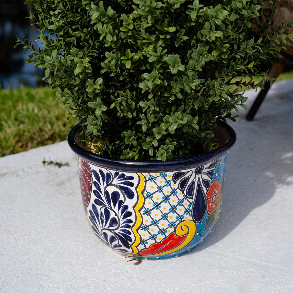 9" x 12.5" Handmade Mexican Talavera Ceramic Planter - Che Cose Belle