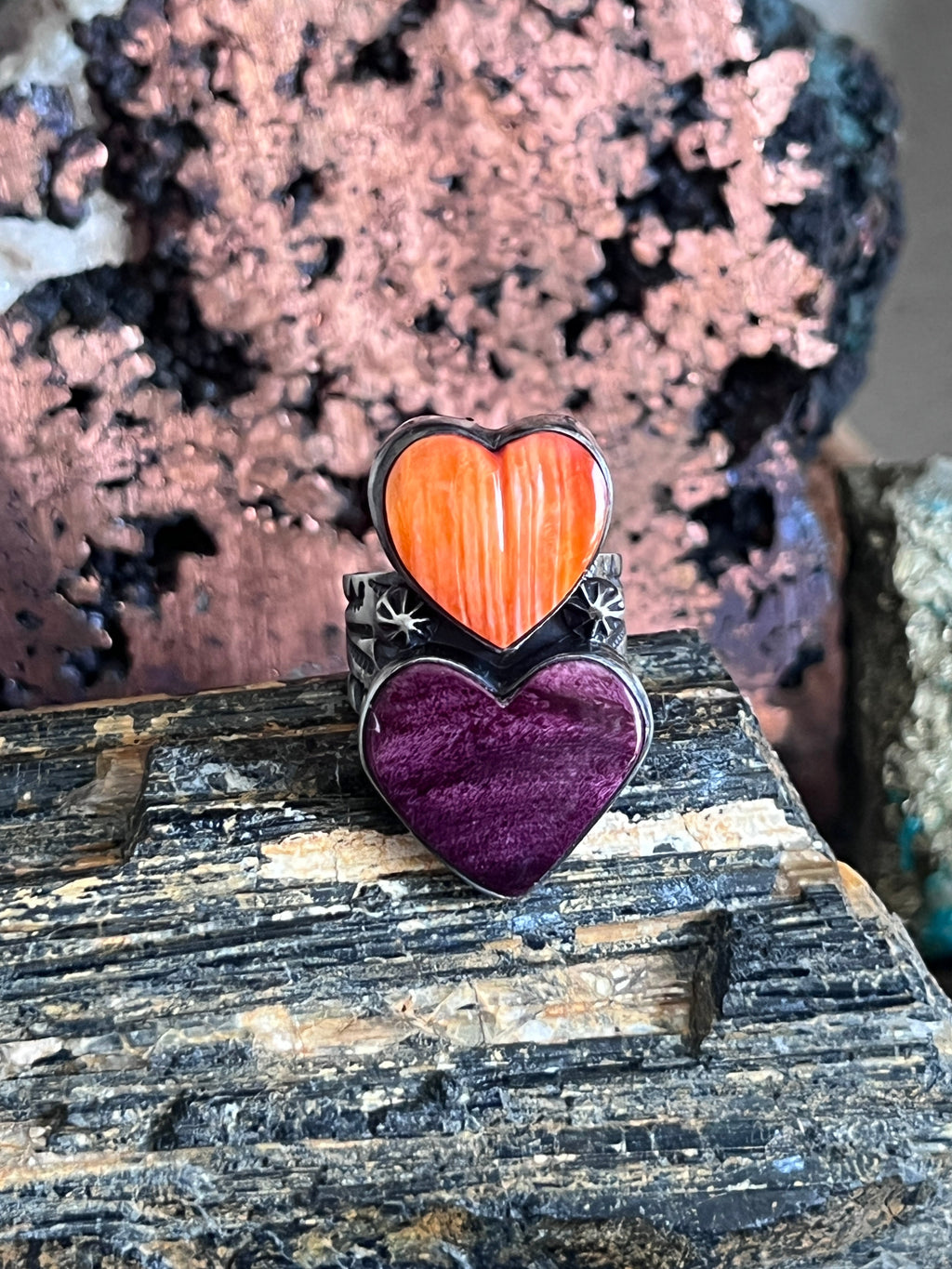 Bernyse Chavez Handcrafted Purple and Orange Spiny Oyster Heart Ring