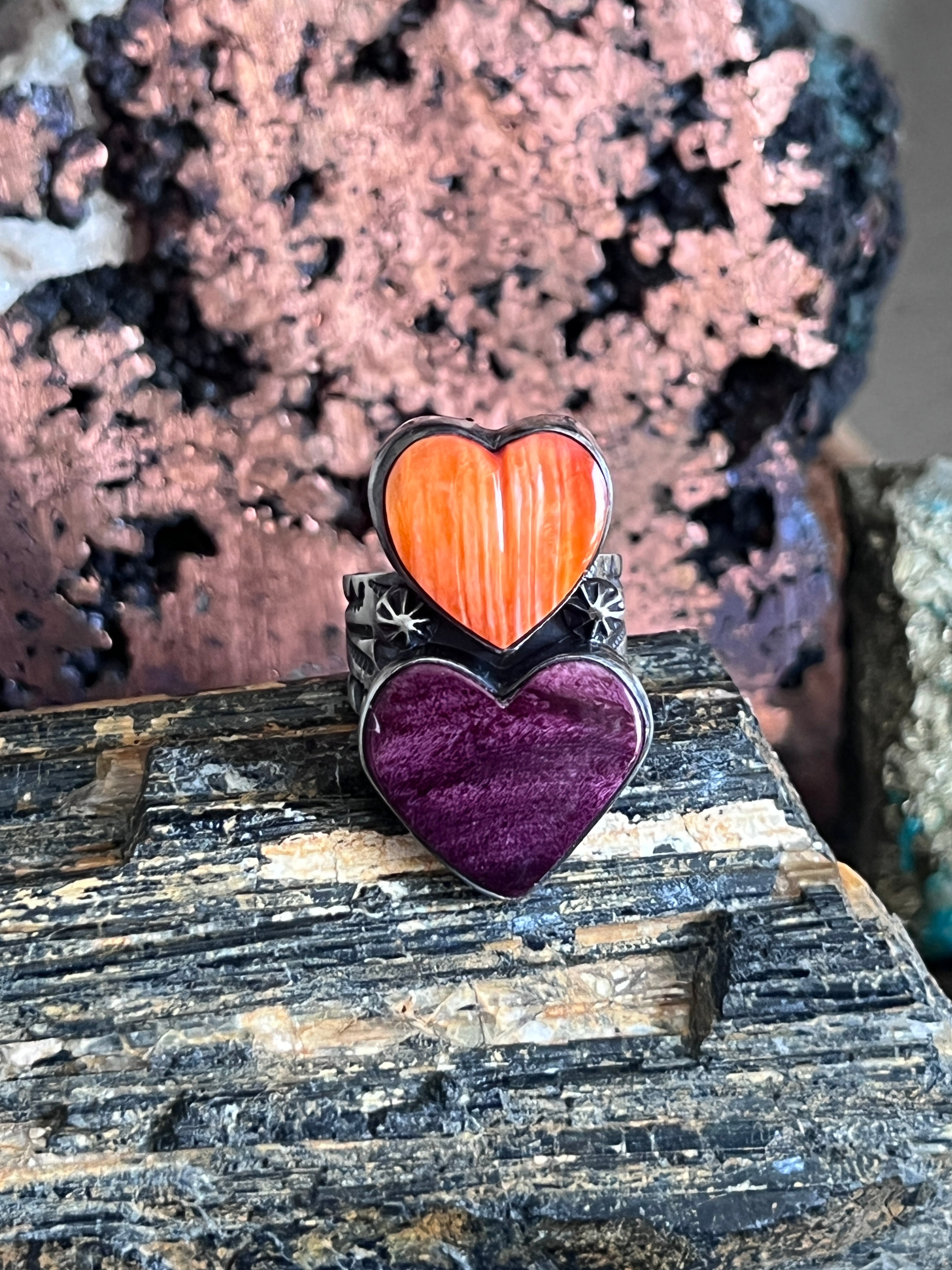 Bernyse Chavez Handcrafted Purple and Orange Spiny Oyster Heart Ring