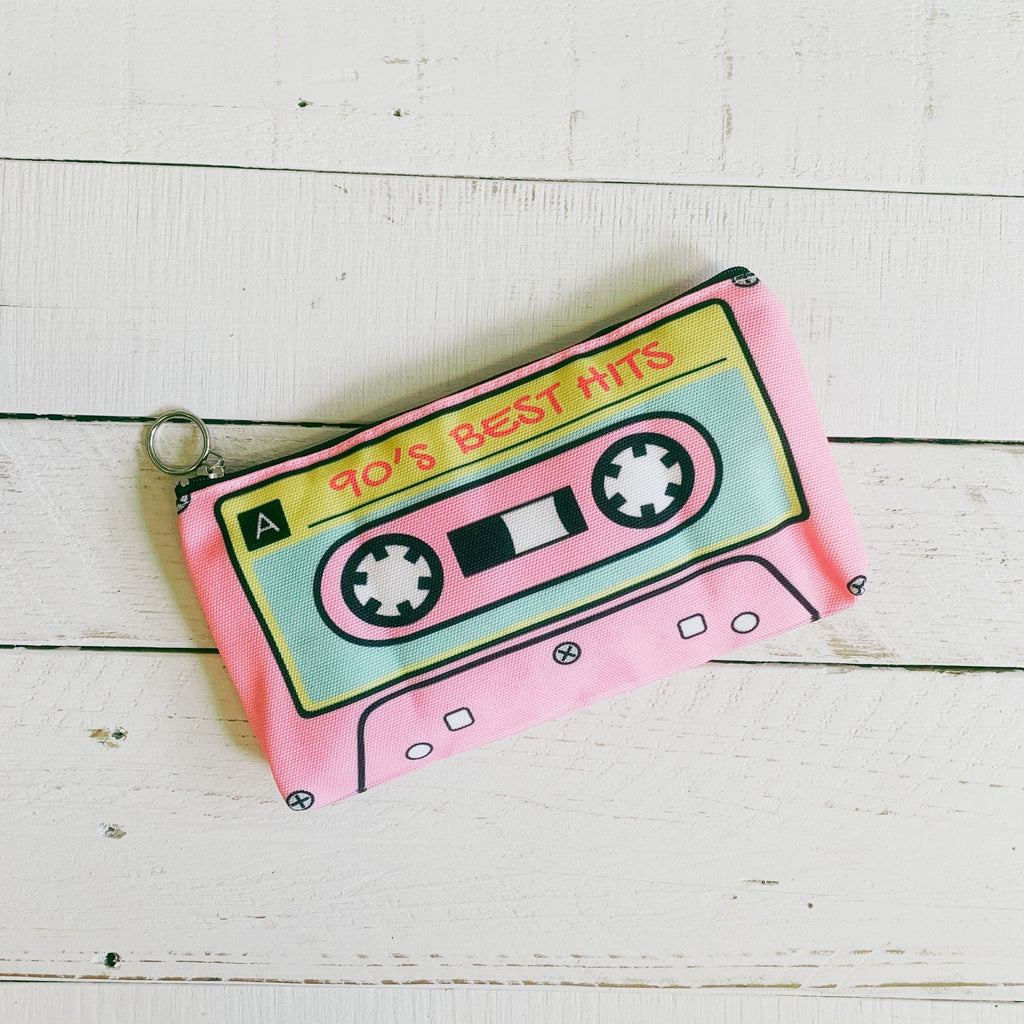 '90s Best Hits Cassette Tape Zipper Pouch | Makeup Bag or Pencil Case - Che Cose Belle