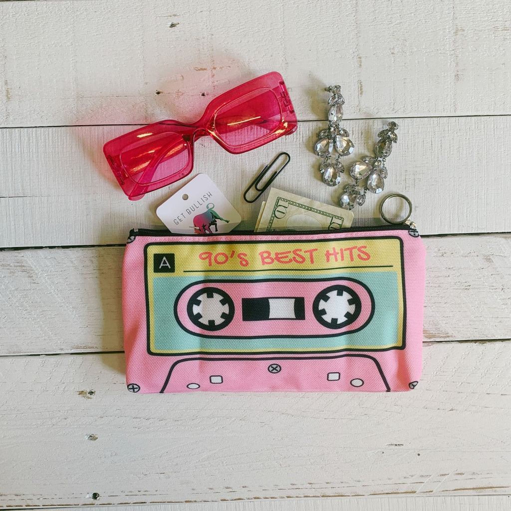 '90s Best Hits Cassette Tape Zipper Pouch | Makeup Bag or Pencil Case - Che Cose Belle