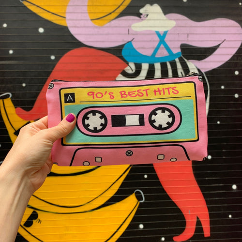 '90s Best Hits Cassette Tape Zipper Pouch | Makeup Bag or Pencil Case - Che Cose Belle