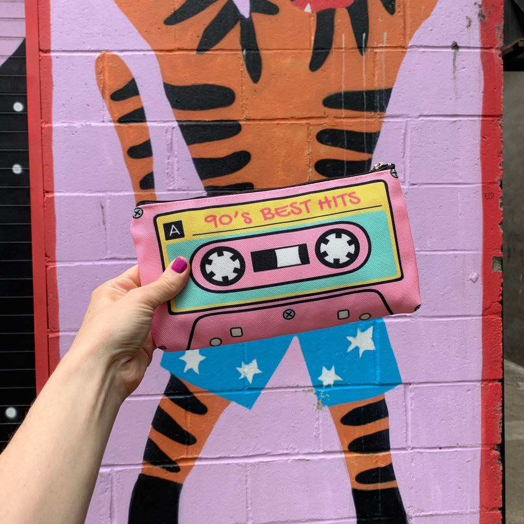 '90s Best Hits Cassette Tape Zipper Pouch | Makeup Bag or Pencil Case - Che Cose Belle