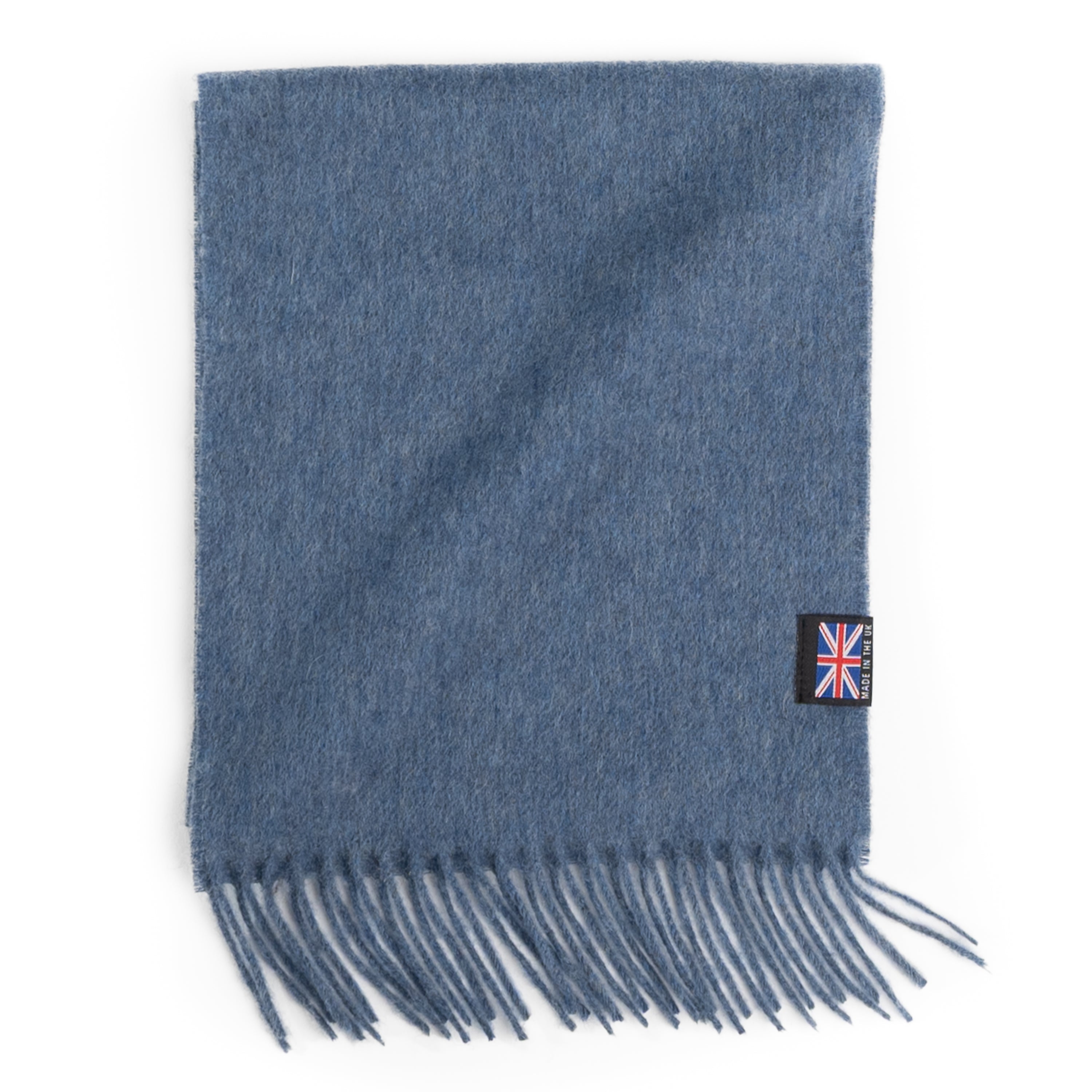 Prince of Scots Fringed Merino Wool Scarf - Oxford Heather Blue