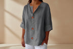 Women's V-Neck Buttoned Blouse