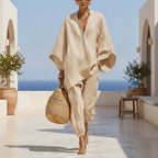 Women's Oversized Cape-Sleeve V-Neck Top & Tapered Jogger Pants Two-Piece Set