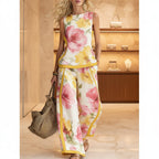 Printed Retro Sleeveless Top & Wide-Leg Pants Set | 12 Prints S–5XL
