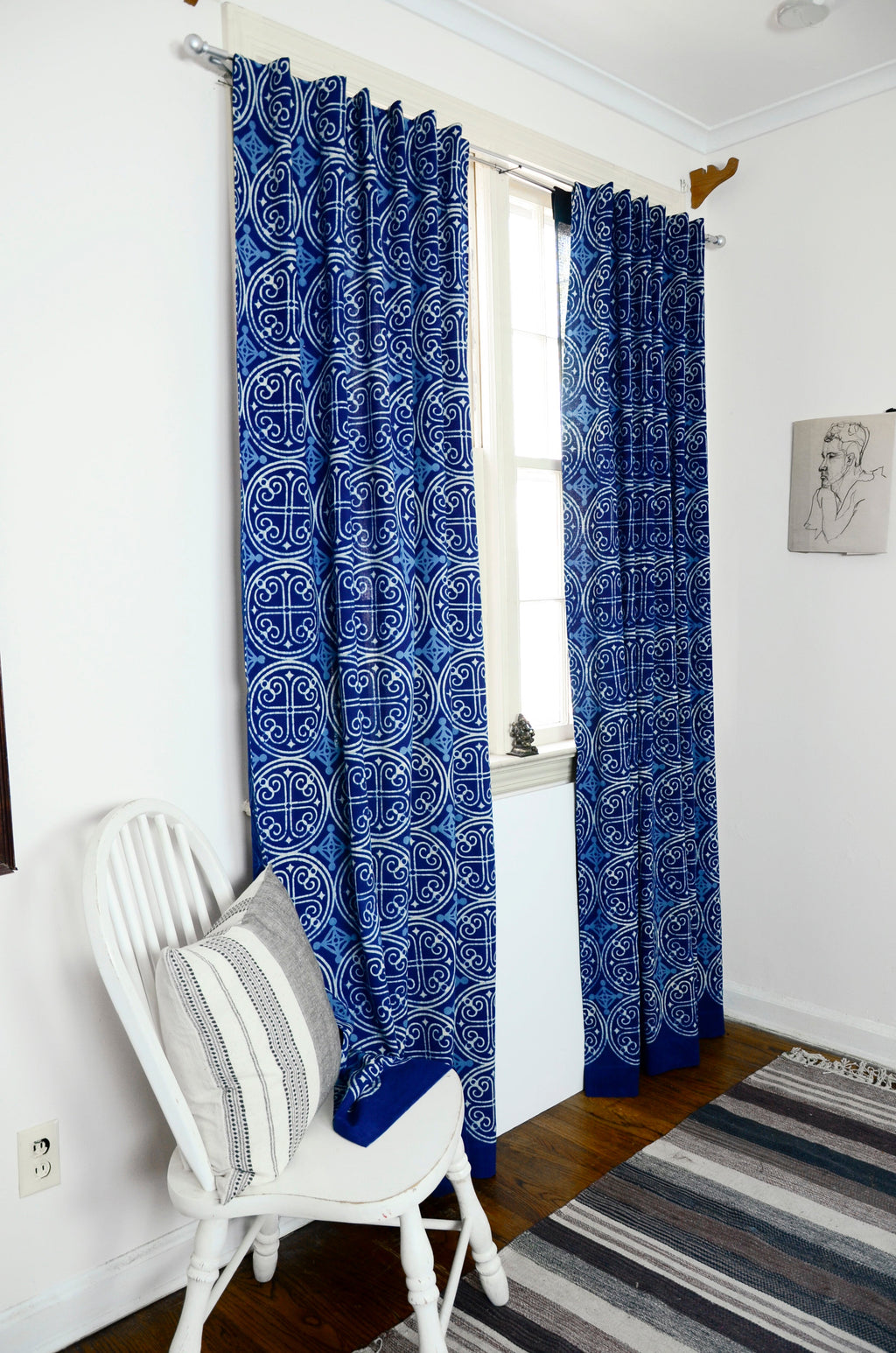 Indigo Cotton Curtain, Eco-Friendly Window Panel - Greece