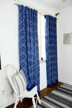 Indigo Cotton Curtain, Eco-Friendly Window Panel - Greece