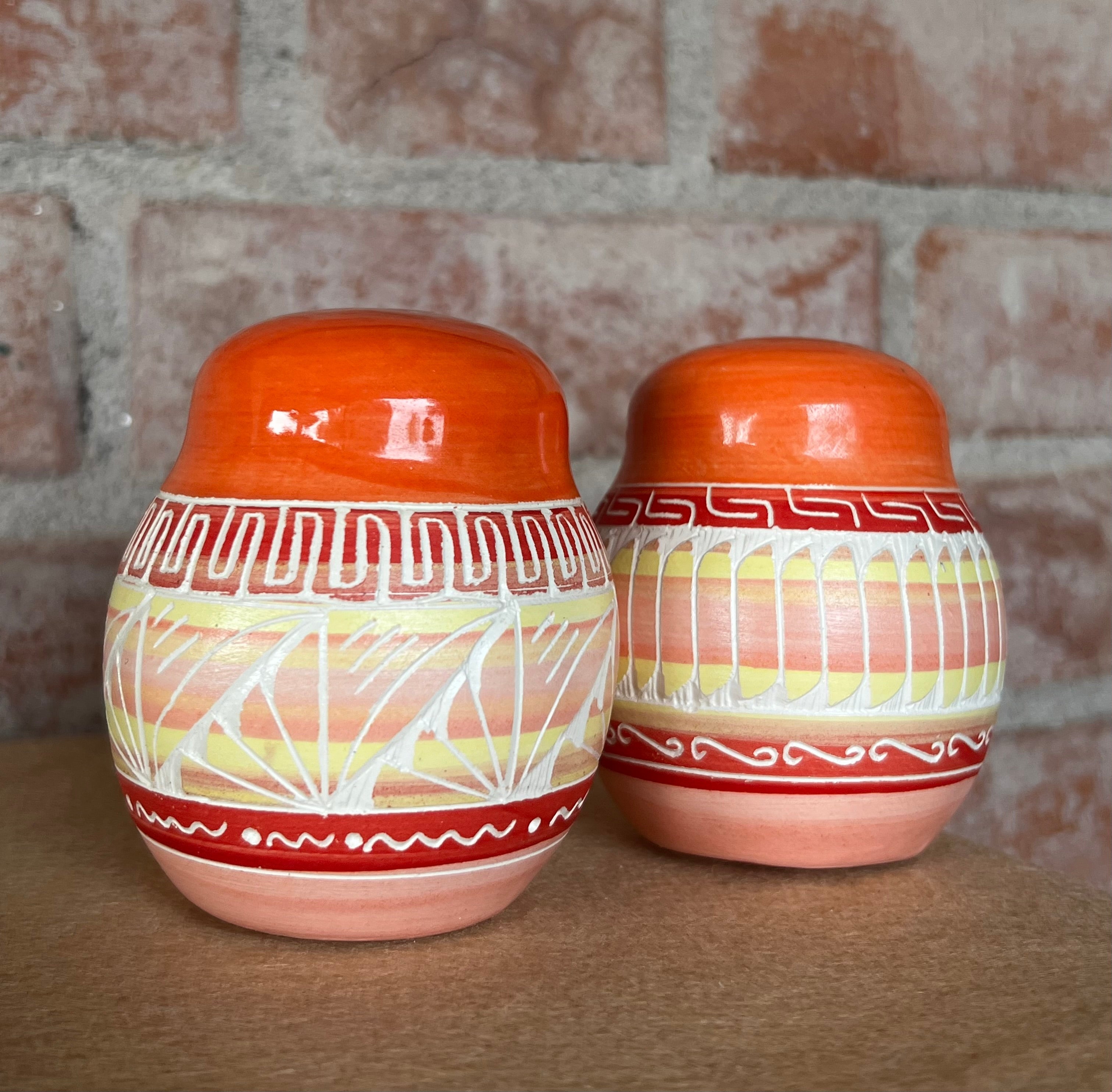 Handcrafted Orange Salt & Pepper Shakers “Cassandra King”
