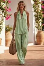 Women's Striped Sleeveless Top & Wide-Leg Pants Two-Piece Set