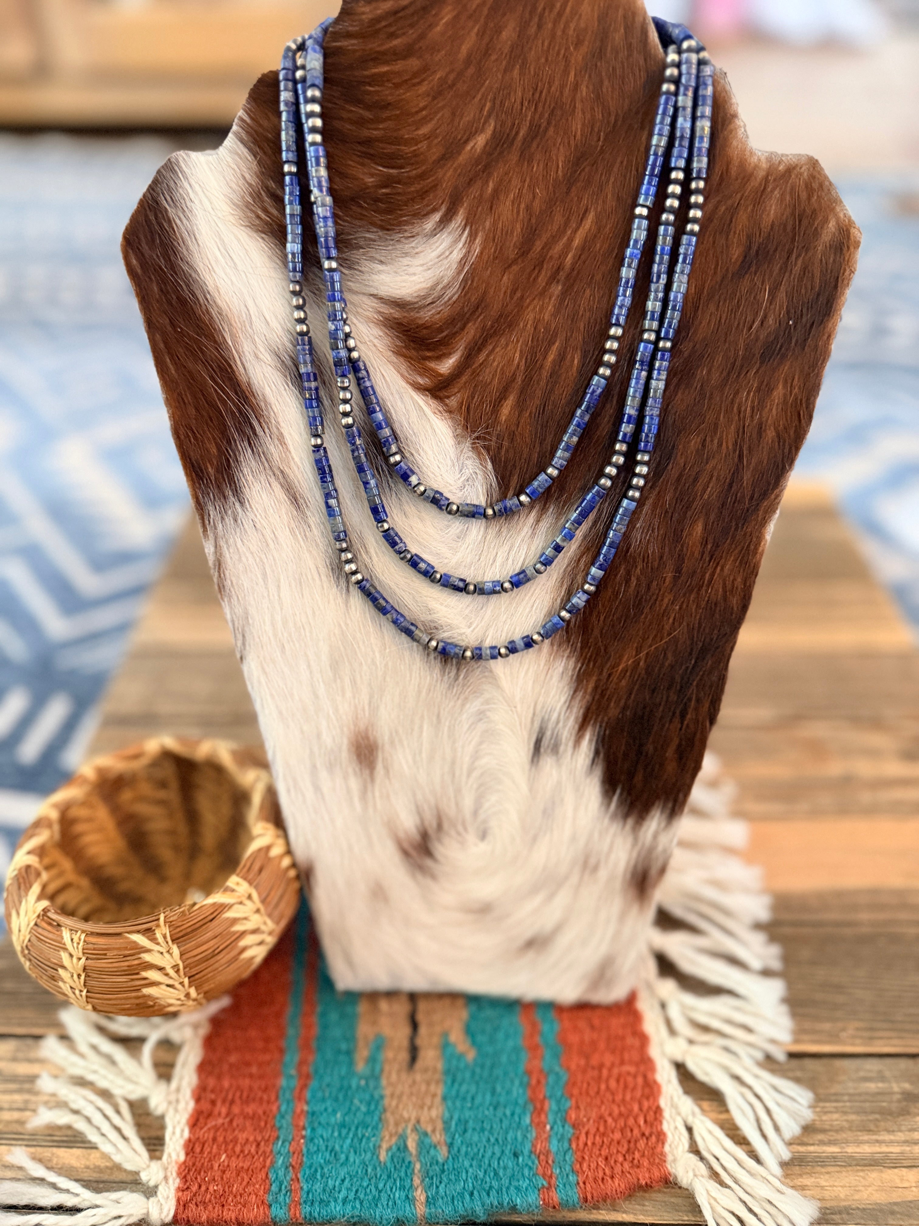 Handcrafted Lapis and Sterling Silver Pearl Beaded Necklace