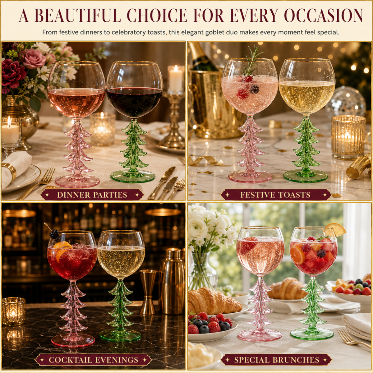 Natale Stemmed Wine Glassware, Set of 2