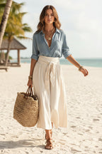 Button-Down Shirt & High-Waist Tie Skirt Two-Piece Set