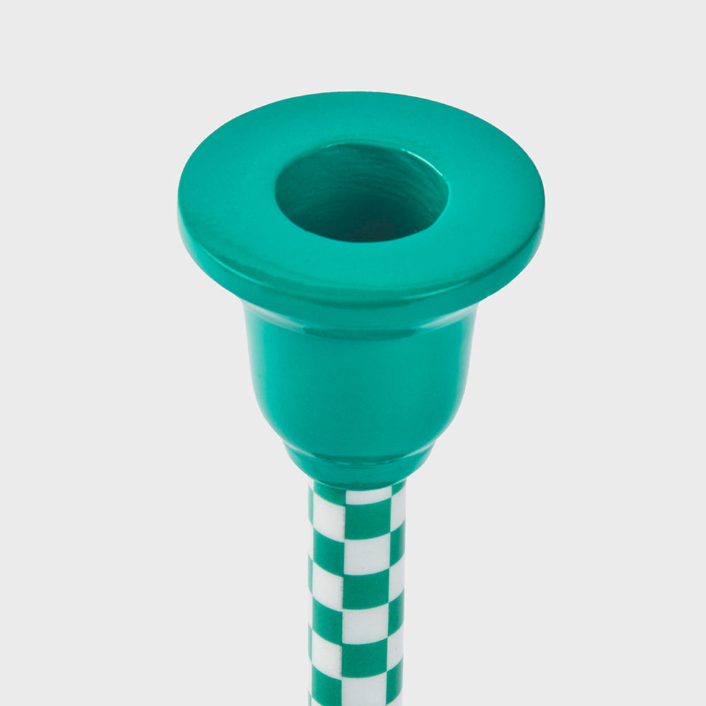 Jade Mint Checkered Candlestick Holder