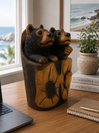 Hand Carved Suar Wood Bear Cub Sculpture | Balinese Wood Carving