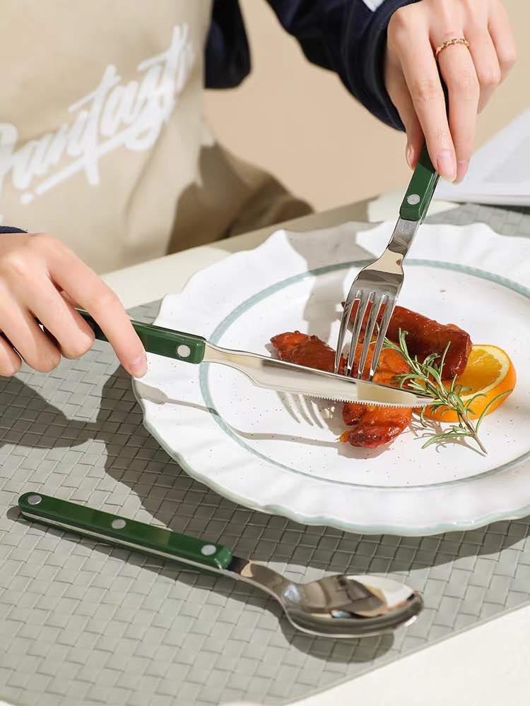 S/10 French Retro Flatware Set, Stainless Steel Rivet Cutlery Silverware