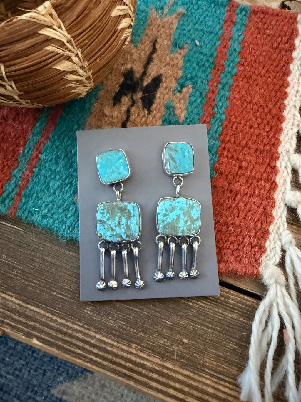 Handcrafted Royston Turquoise And Sterling Silver Dangle Earrings by Jacqueline Silver