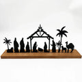 1pc Black Metal Nativity Scene with Wooden Base People Nativity Set Decorations for Christmas Xmas Table Ornaments
