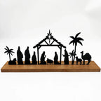 1pc Black Metal Nativity Scene with Wooden Base People Nativity Set Decorations for Christmas Xmas Table Ornaments