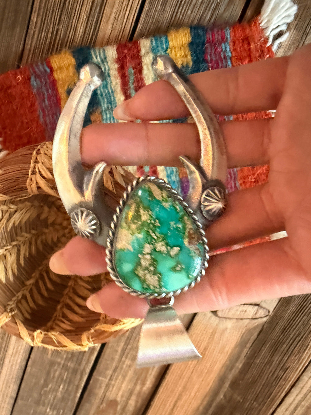 Handcrafted Sterling Silver & Sonoran Mountain Turquoise Naja Pendant by Chimney Butte