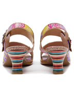 Handmade Leather Colored Stripe Heel Comfy Sandals