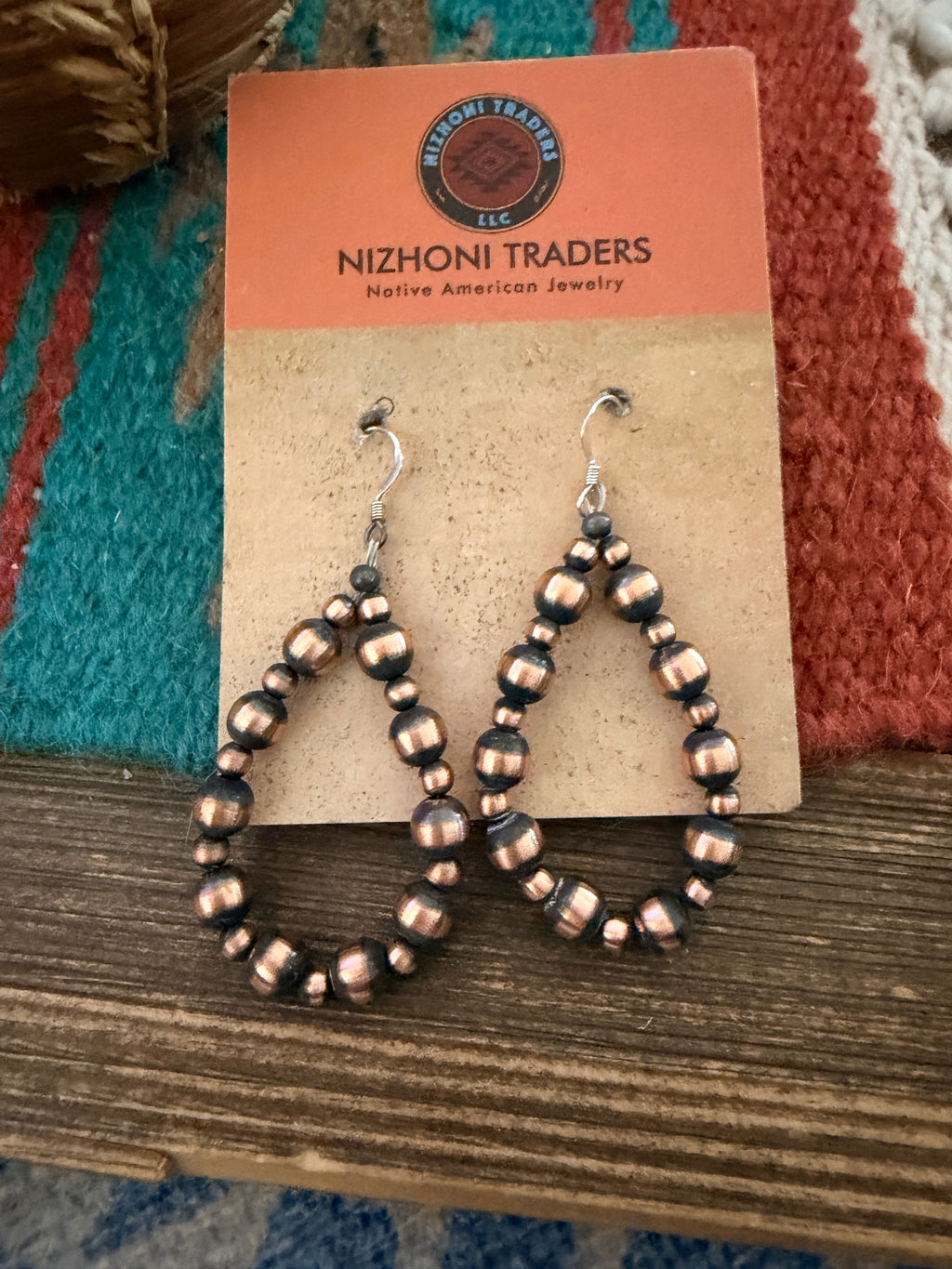 Handcrafted Copper Beaded Dangle Hoop Earrings