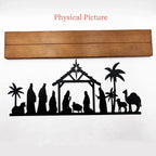 1pc Black Metal Nativity Scene with Wooden Base People Nativity Set Decorations for Christmas Xmas Table Ornaments